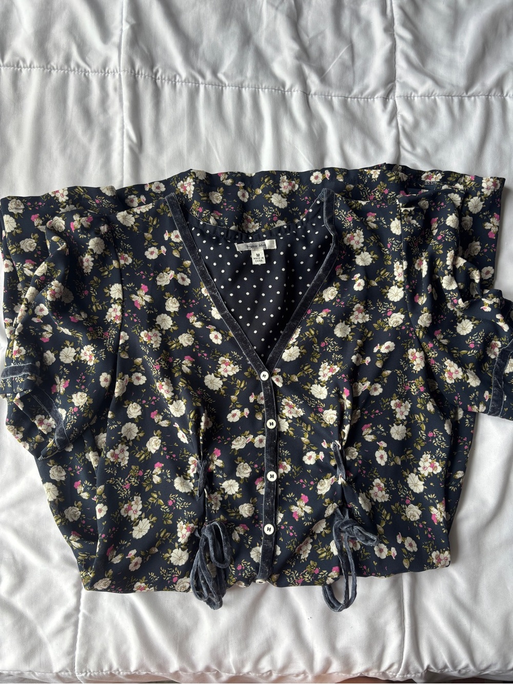 Sophie Max Navy Polka Dot Blouse with Cream Dots